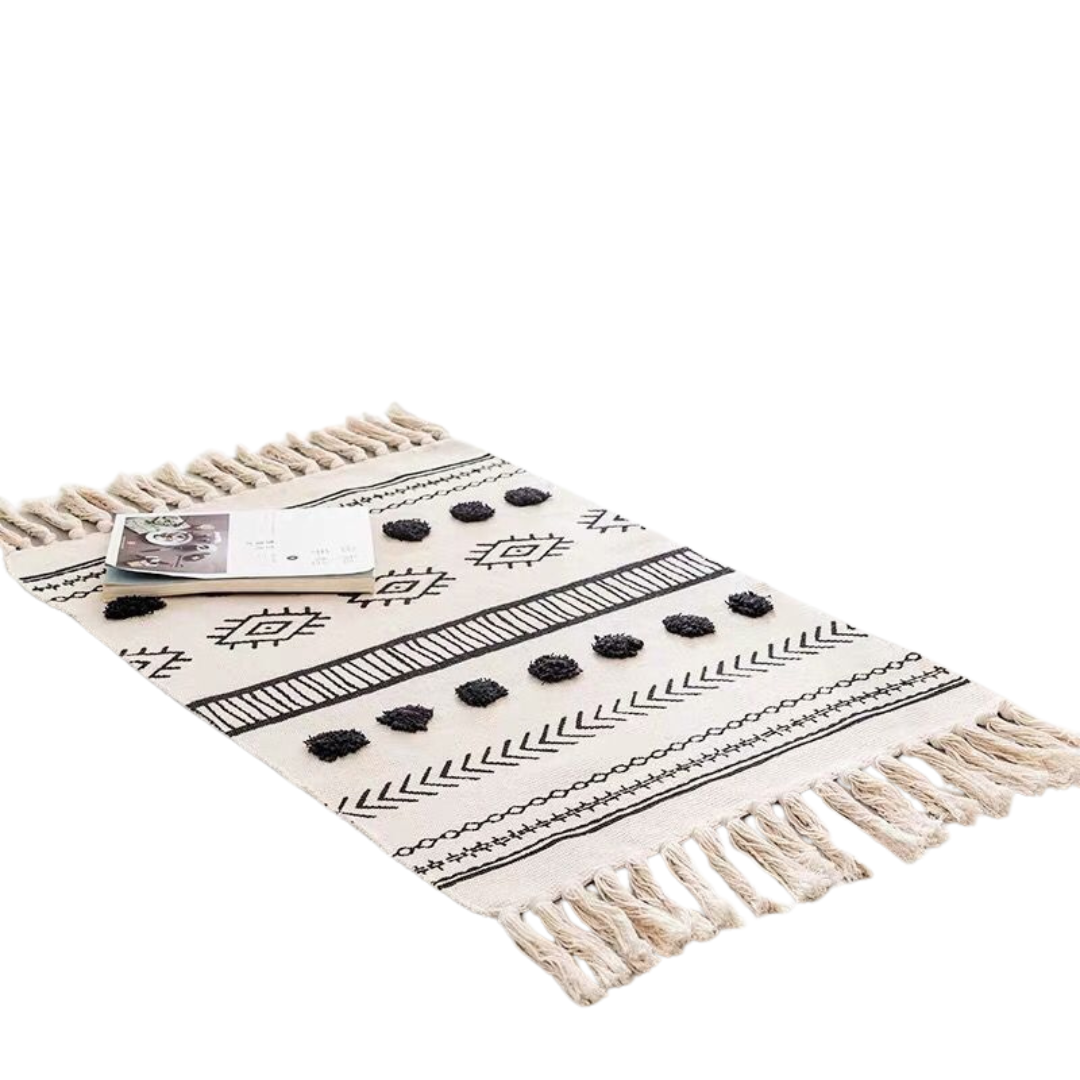 Bohemian Hand-Woven Tassel Rug - Cotton & Linen Ze BlakHom