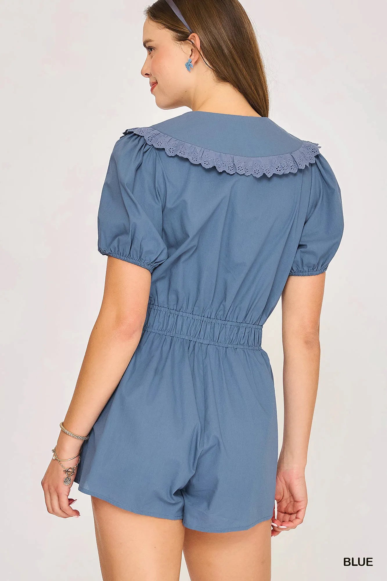 Umgee Collared Short Sleeve Button Down Romper Trendsi