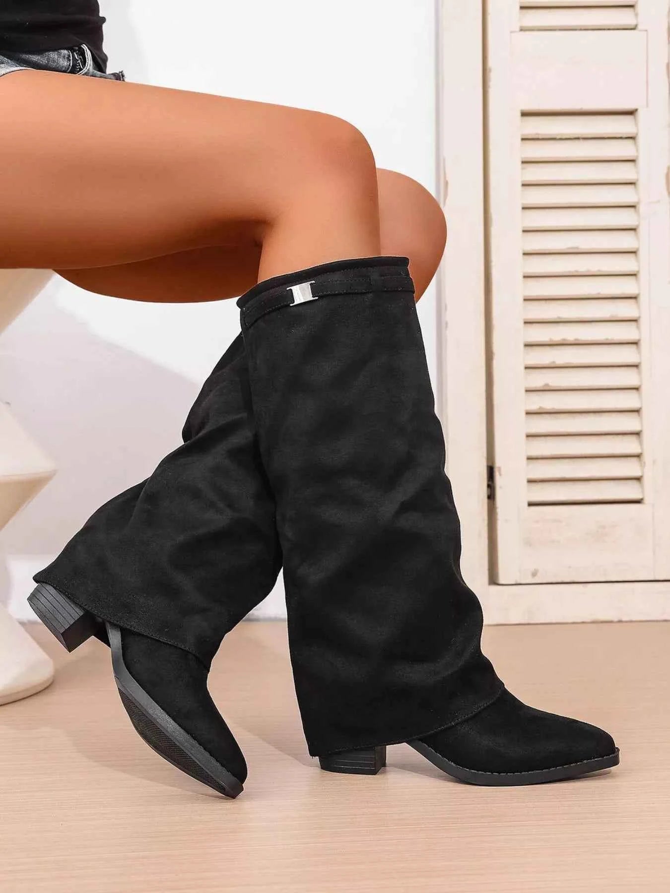 Point Toe Block Heels Boots Trendsi