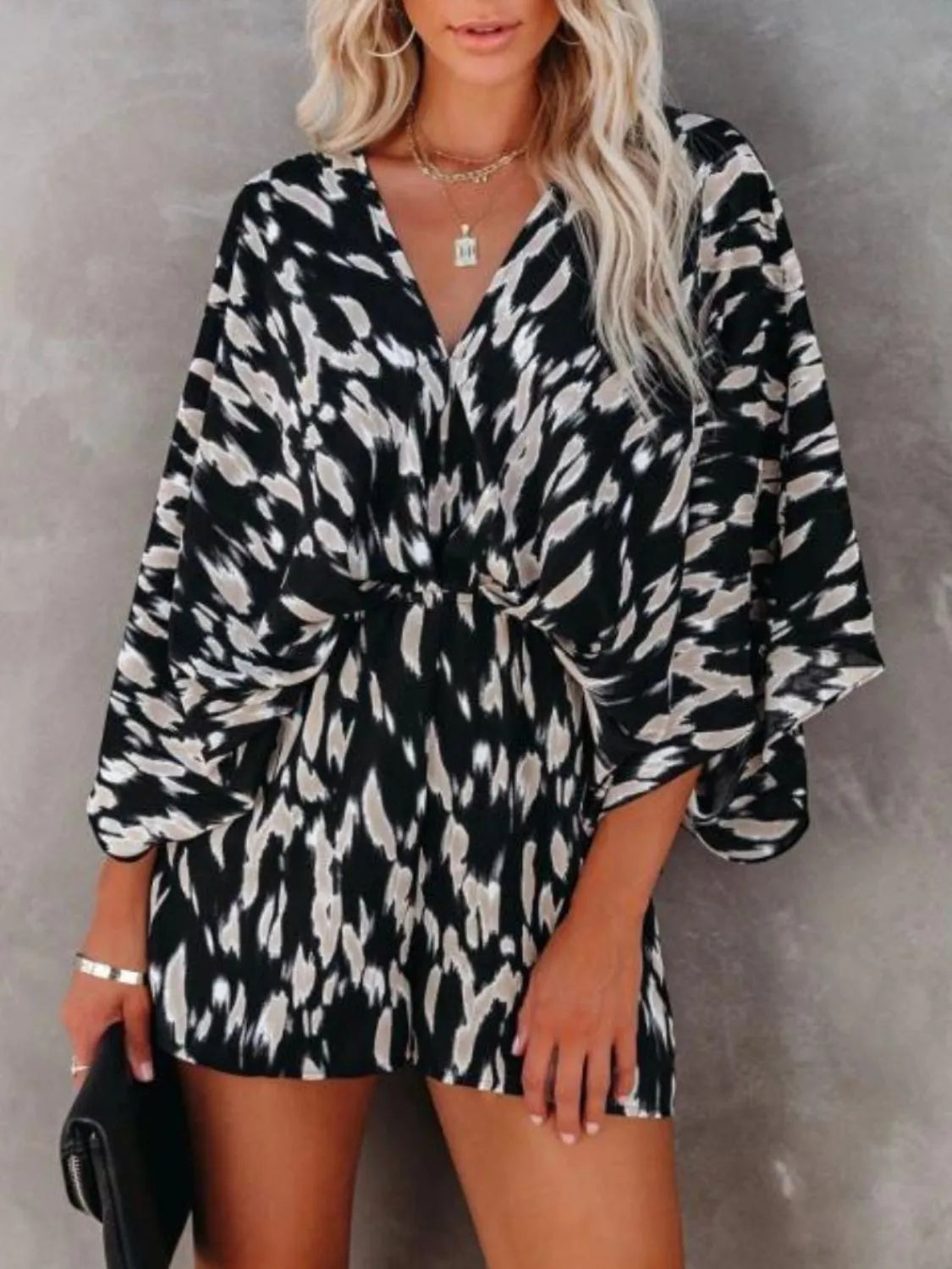 Oversized Tied Back Printed Romper Trendsi
