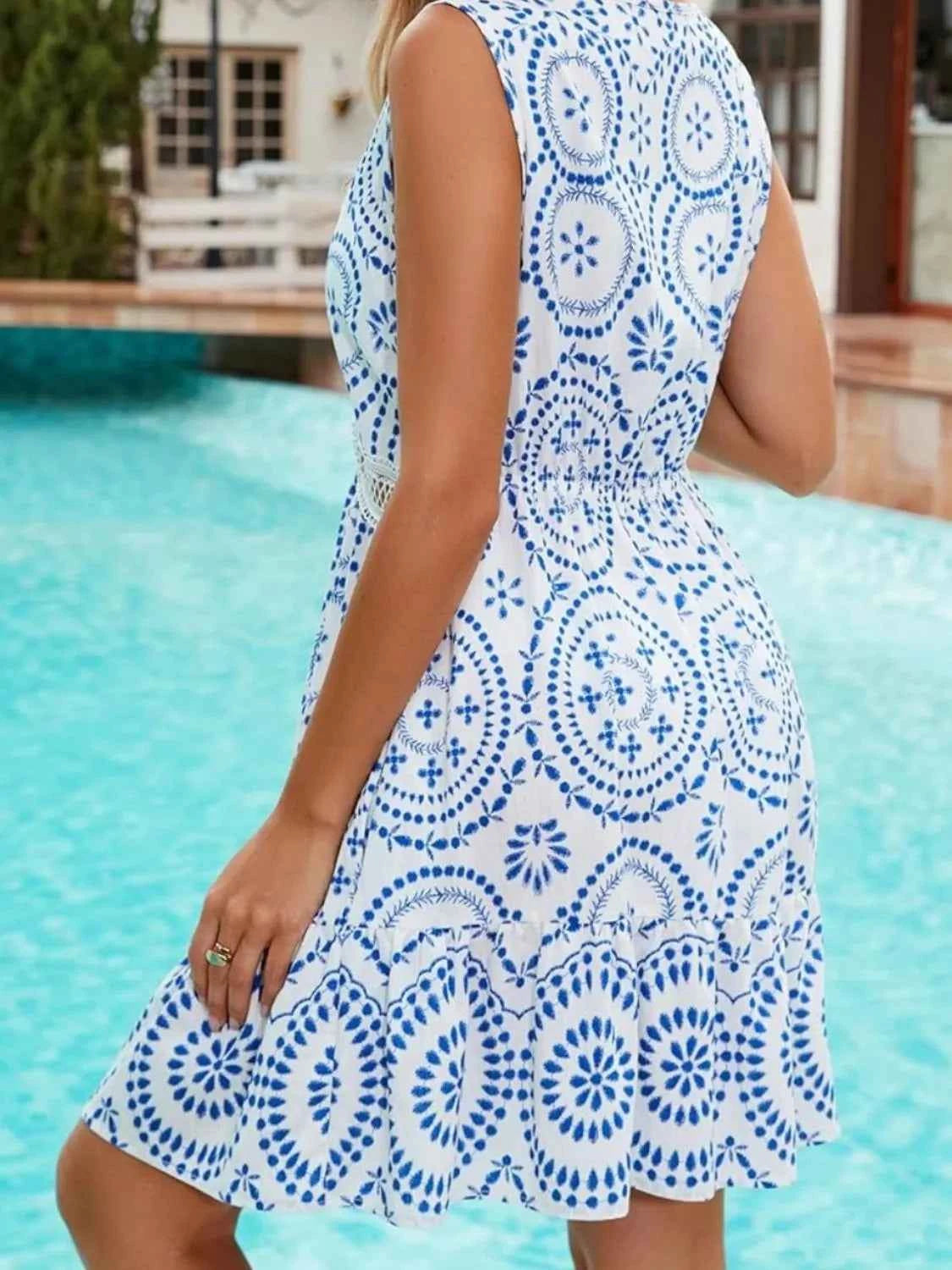 Printed V-Neck Sleeveless Mini Dress Trendsi