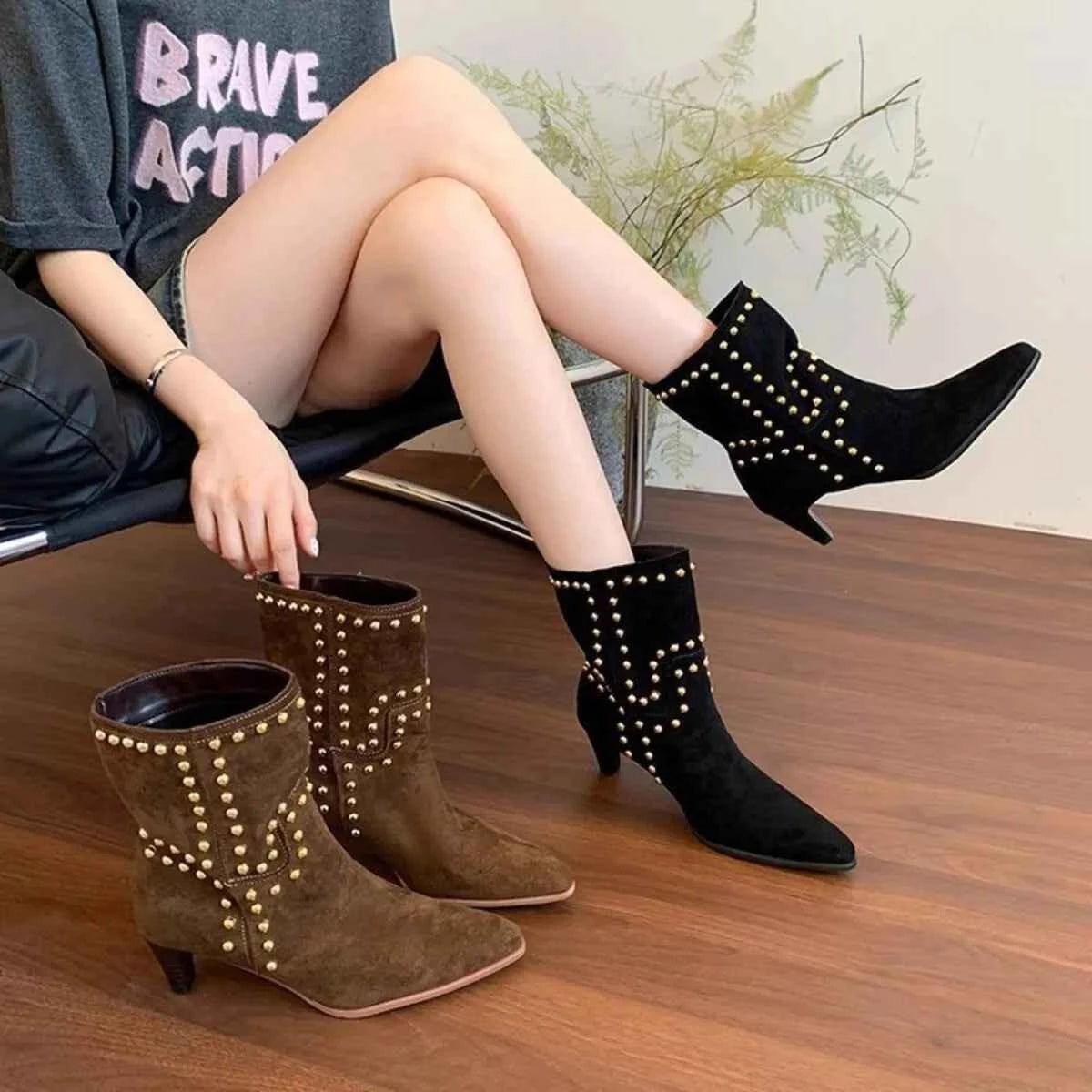 Point Toe Kitten Heels Boots Trendsi