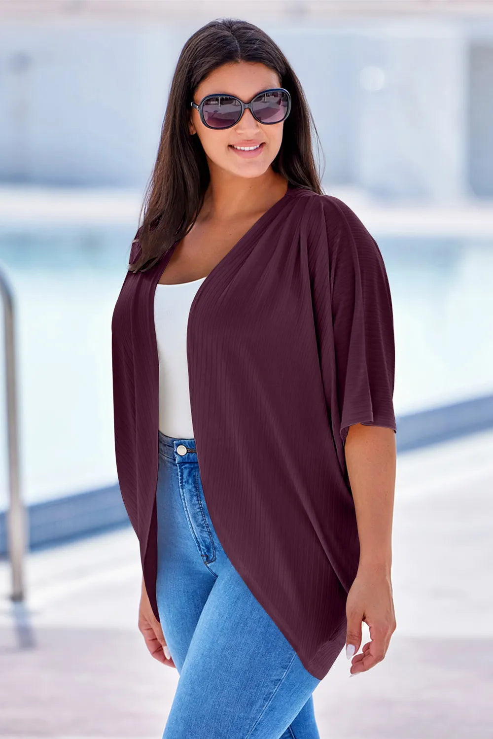Plus Size Ribbed Cocoon Cover Up Trendsi