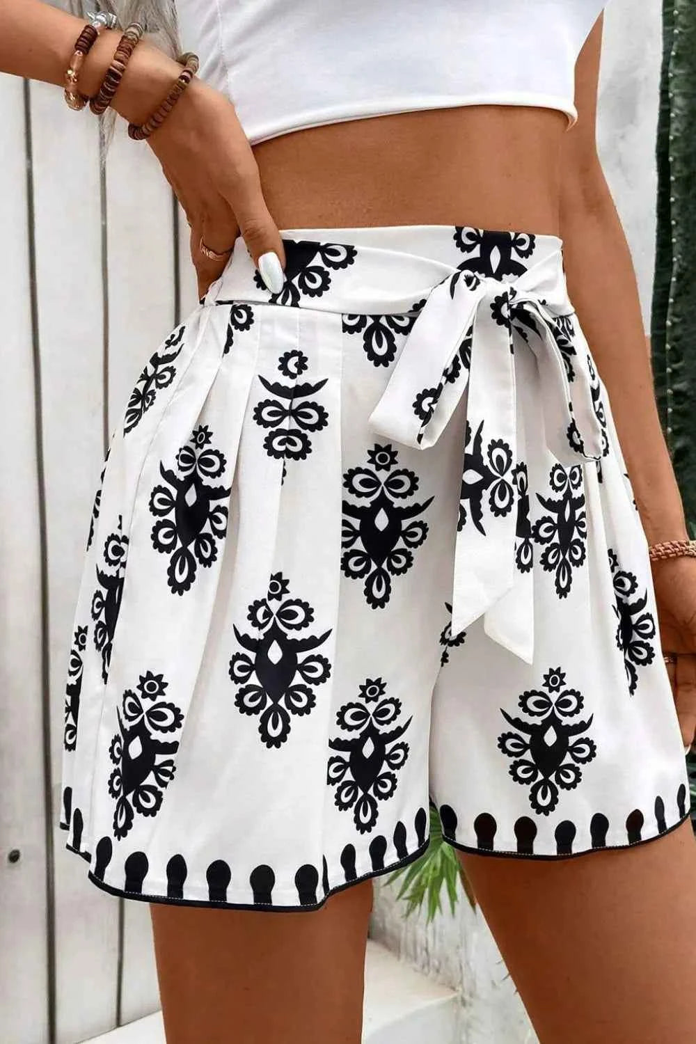 Tied Printed Shorts Trendsi
