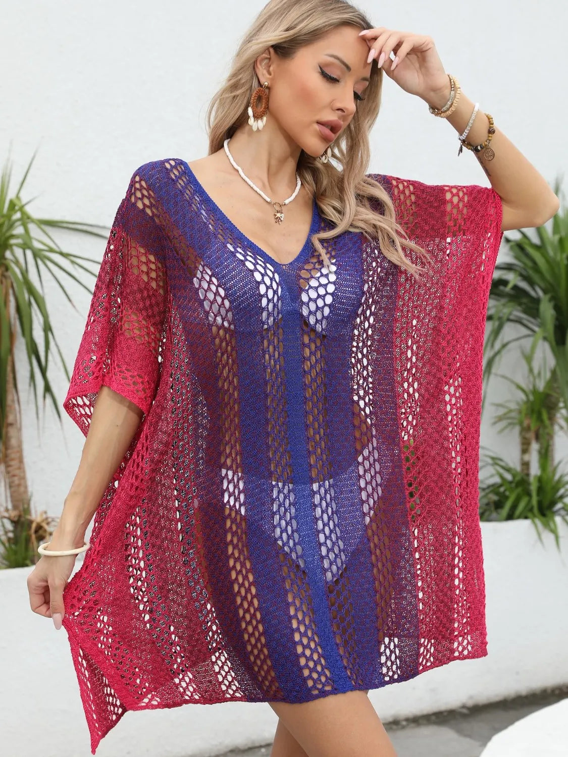 Rainbow Gradient Crochet Beach Cover Up Trendsi