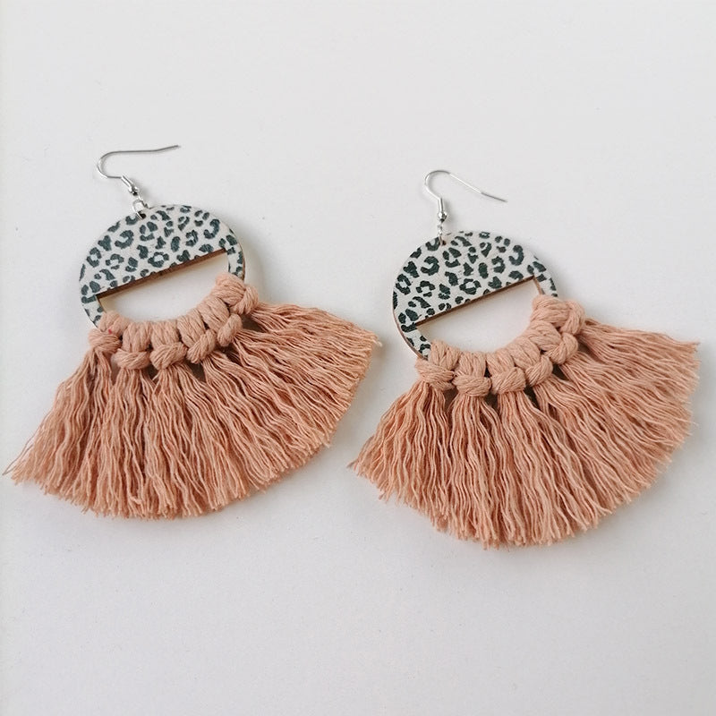 Tassel Detail Leopard Drop Earrings Tangerine One Size Trendsi