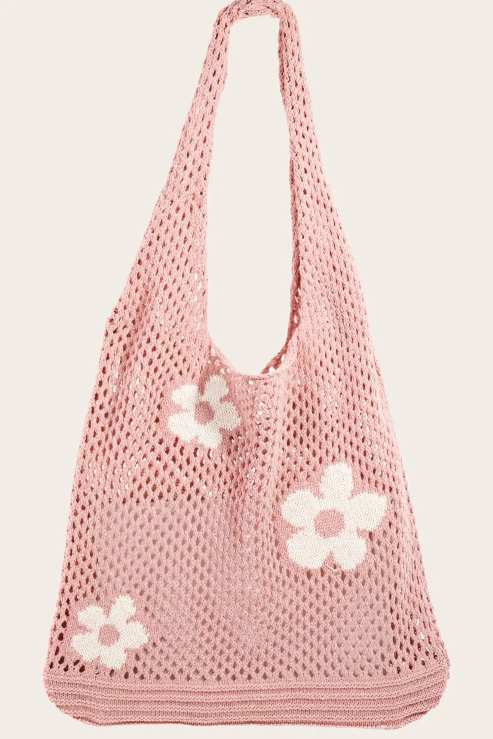 Fame Flower Knitted Shoulder Bag Dusty Pink One Size Trendsi