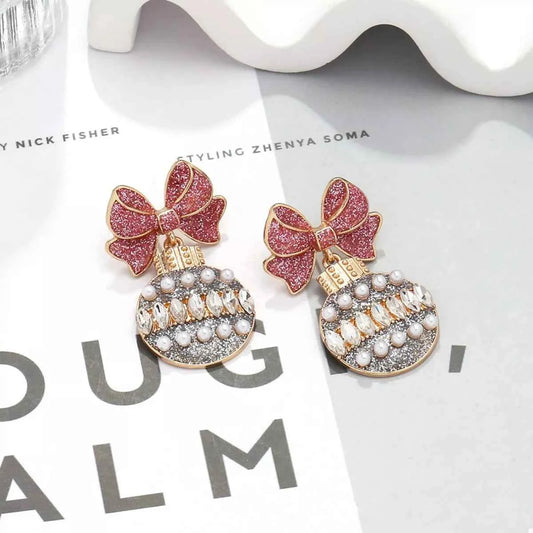 Bowknot Christmas Drop Earrings Blush Pink onesize Trendsi