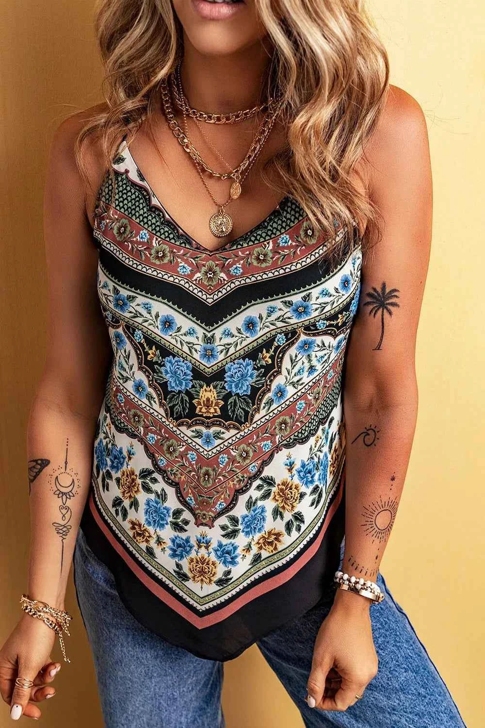 Mixed Floral Chevron Pattern Cami Trendsi