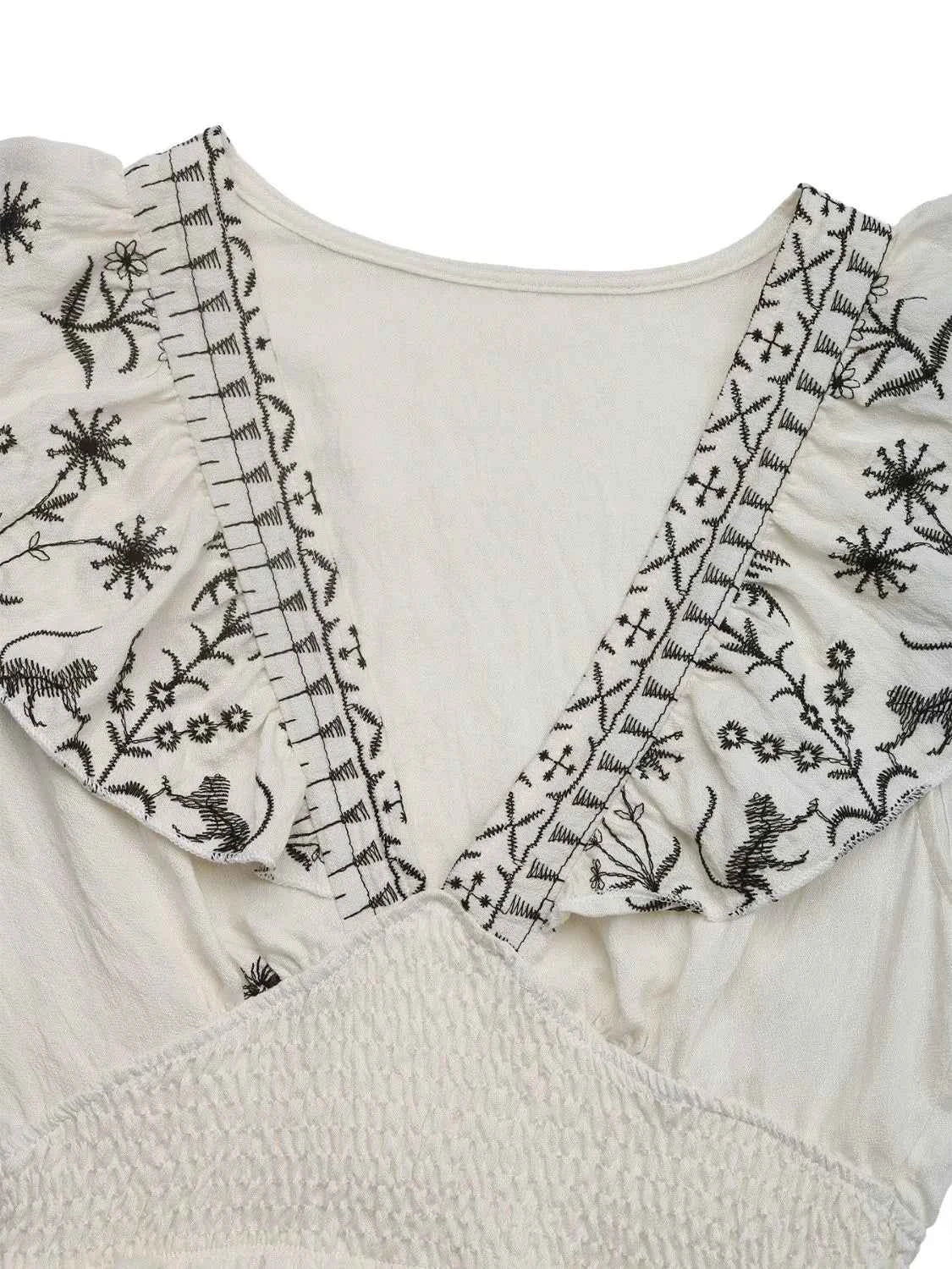 Smocked Ruffled Cap Sleeve Mini Dress Trendsi