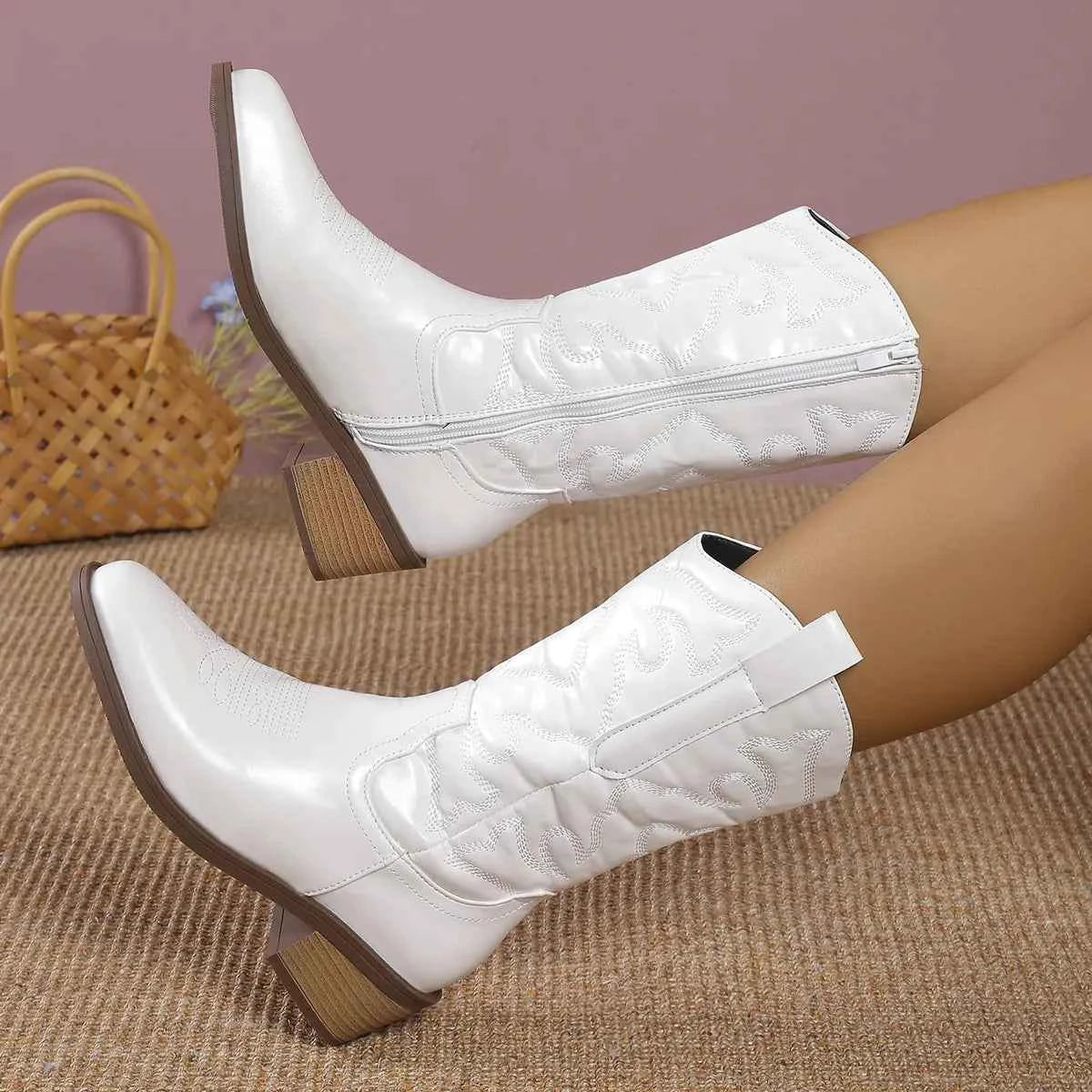 Point Toe Block Heels Boots Trendsi