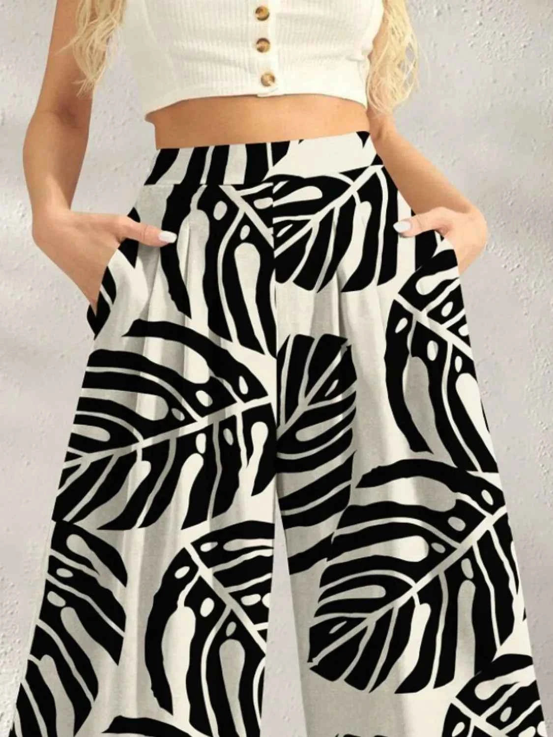 Printed Wide Leg Pants Trendsi