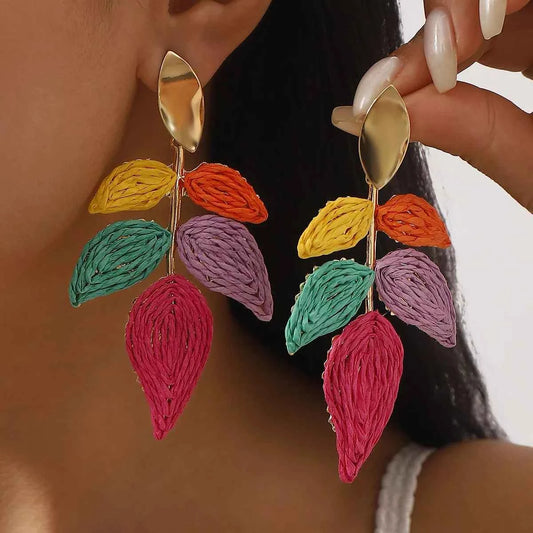 Rattan Woven Leaf Dangle Earrings Trendsi