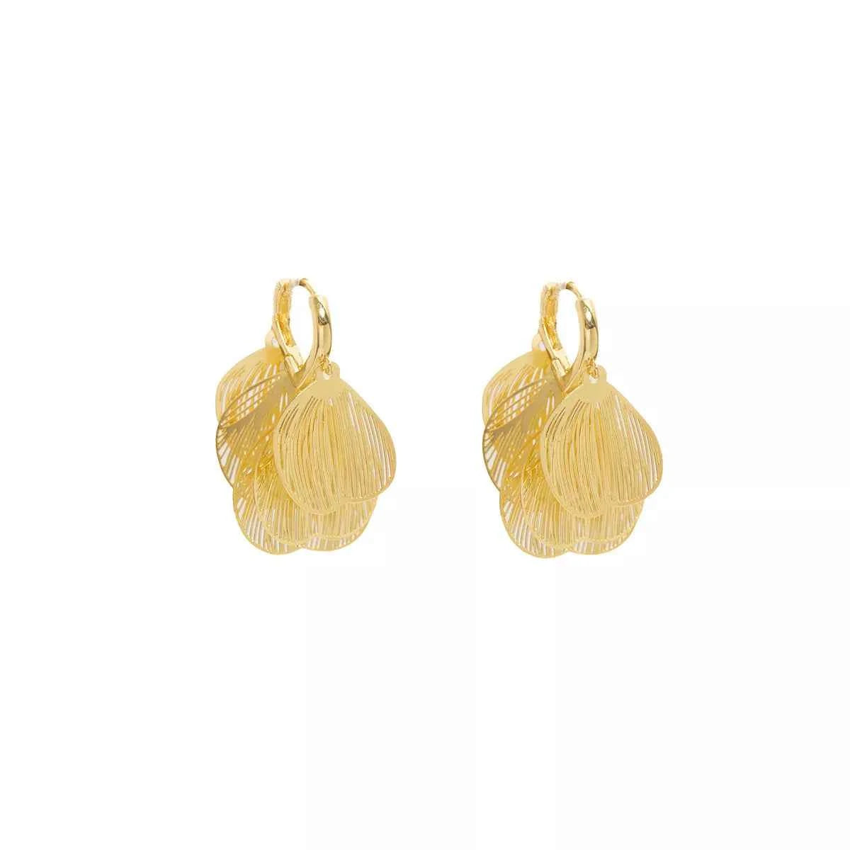 18K Gold-Plated Textured Leaf Drop Earrings Trendsi
