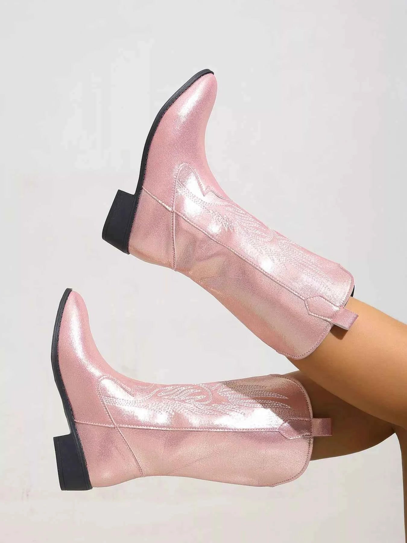 Embroidered Block Heels Boots Trendsi