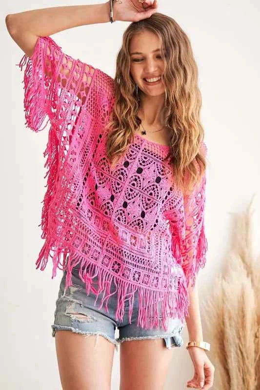 ADORA Fringe Hem Crochet Top - Bohemian Style Crochet Top with Trendy Fringe Hem Trendsi