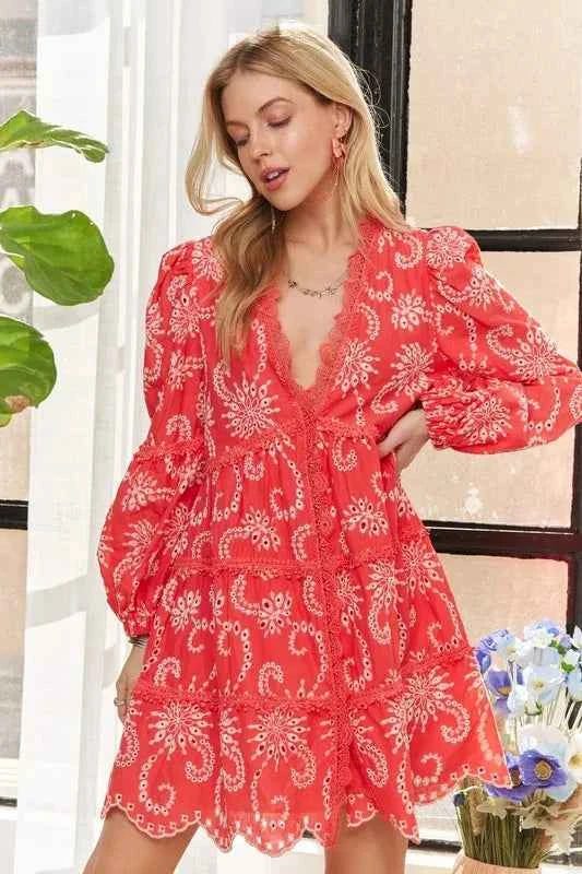 ADORA Puff Sleeve Floral Boho Mini Dress Trendsi