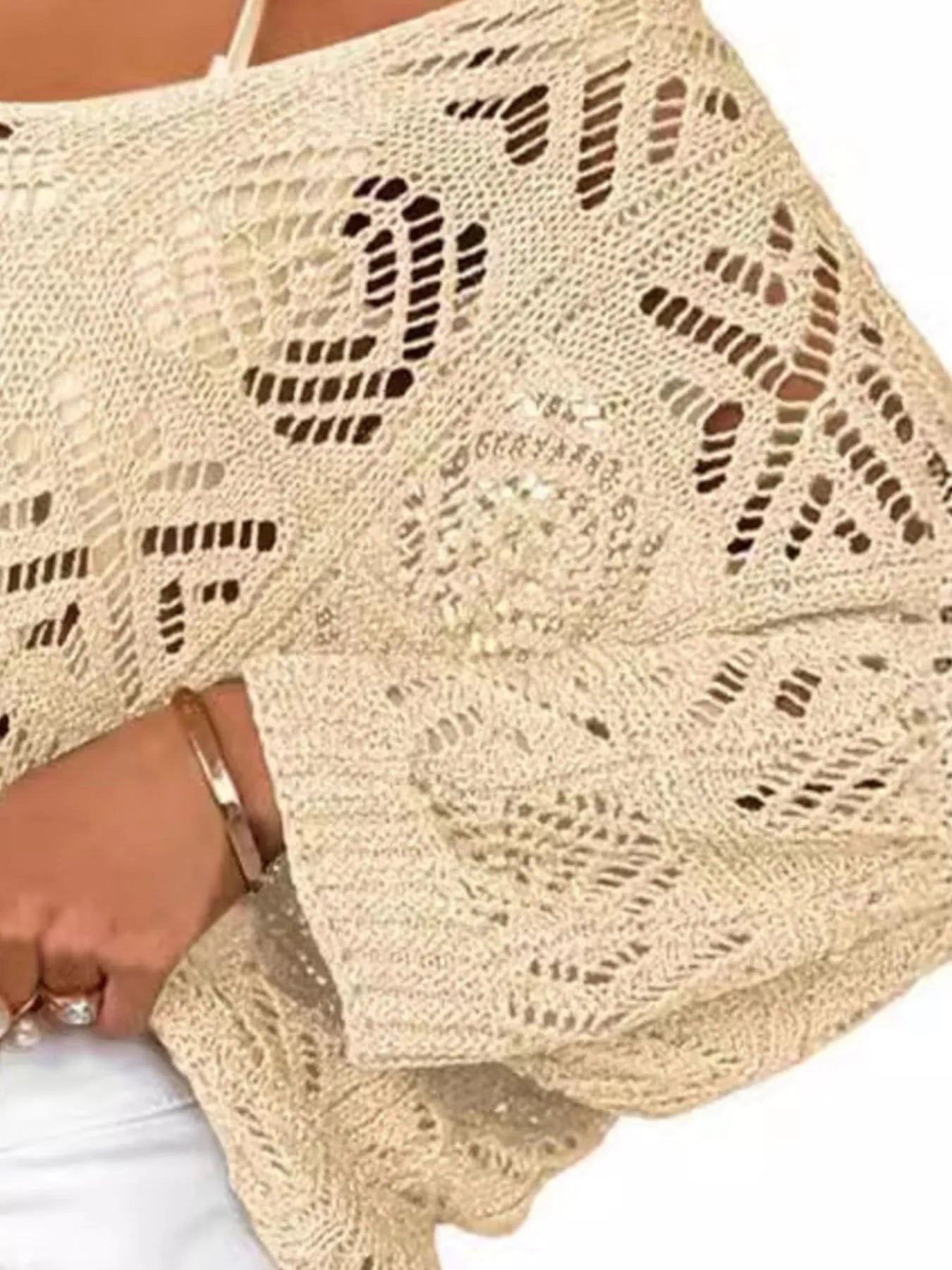 Openwork 3/4 Sleeve Knit Cover Up Trendsi