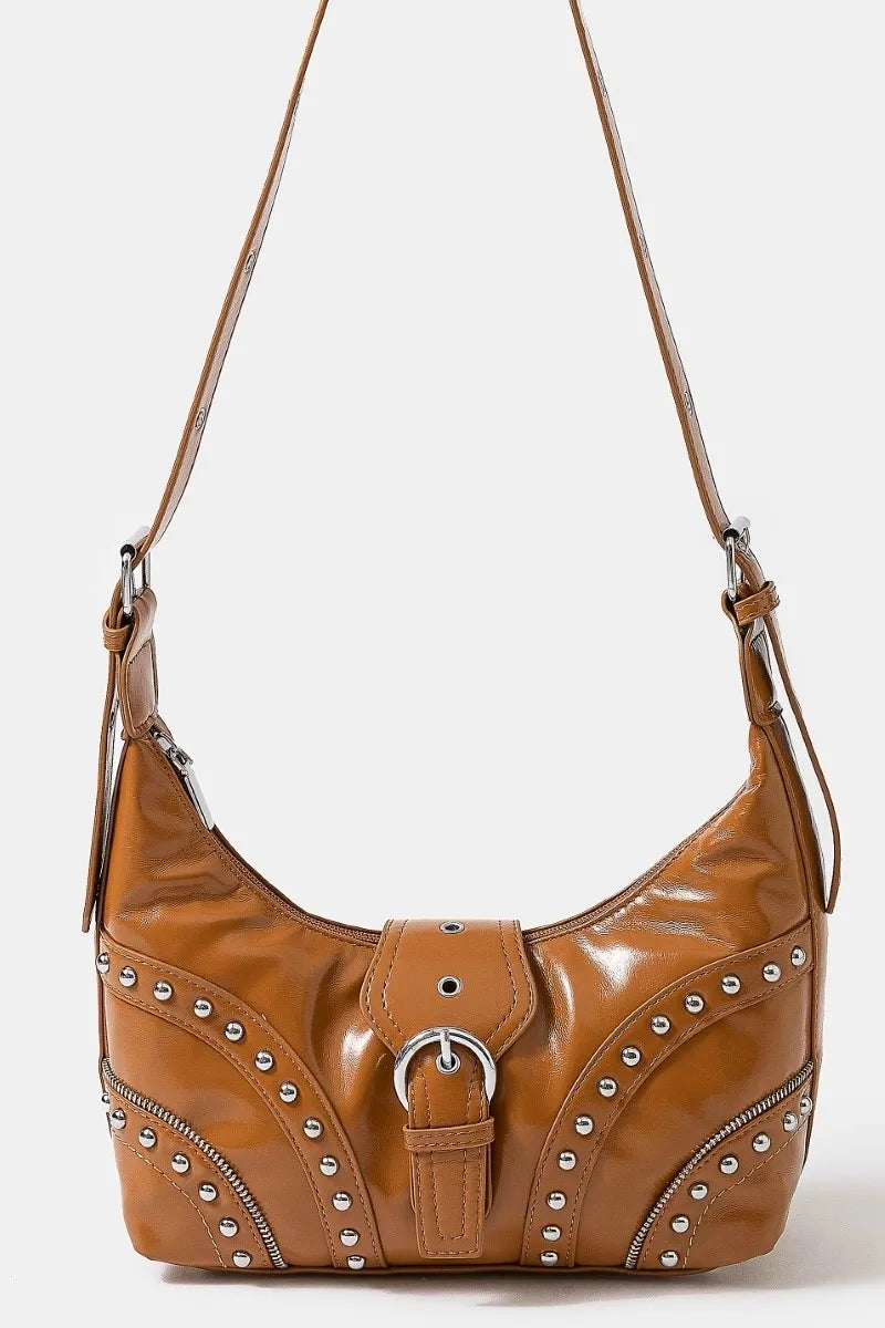 Fame Faux Leather Studded Trim Shoulder Bag Trendsi