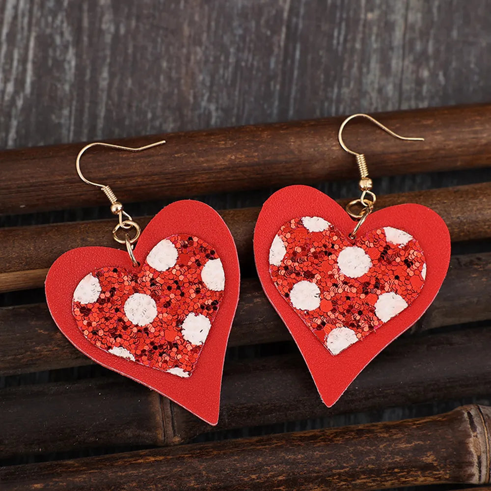 Sequin Heart Leather Drop Earrings Trendsi