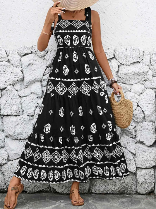 Printed Square Neck Maxi Cami Dress Black Trendsi