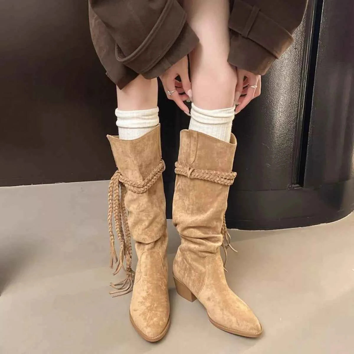 Point Toe Block Heels Boots Trendsi