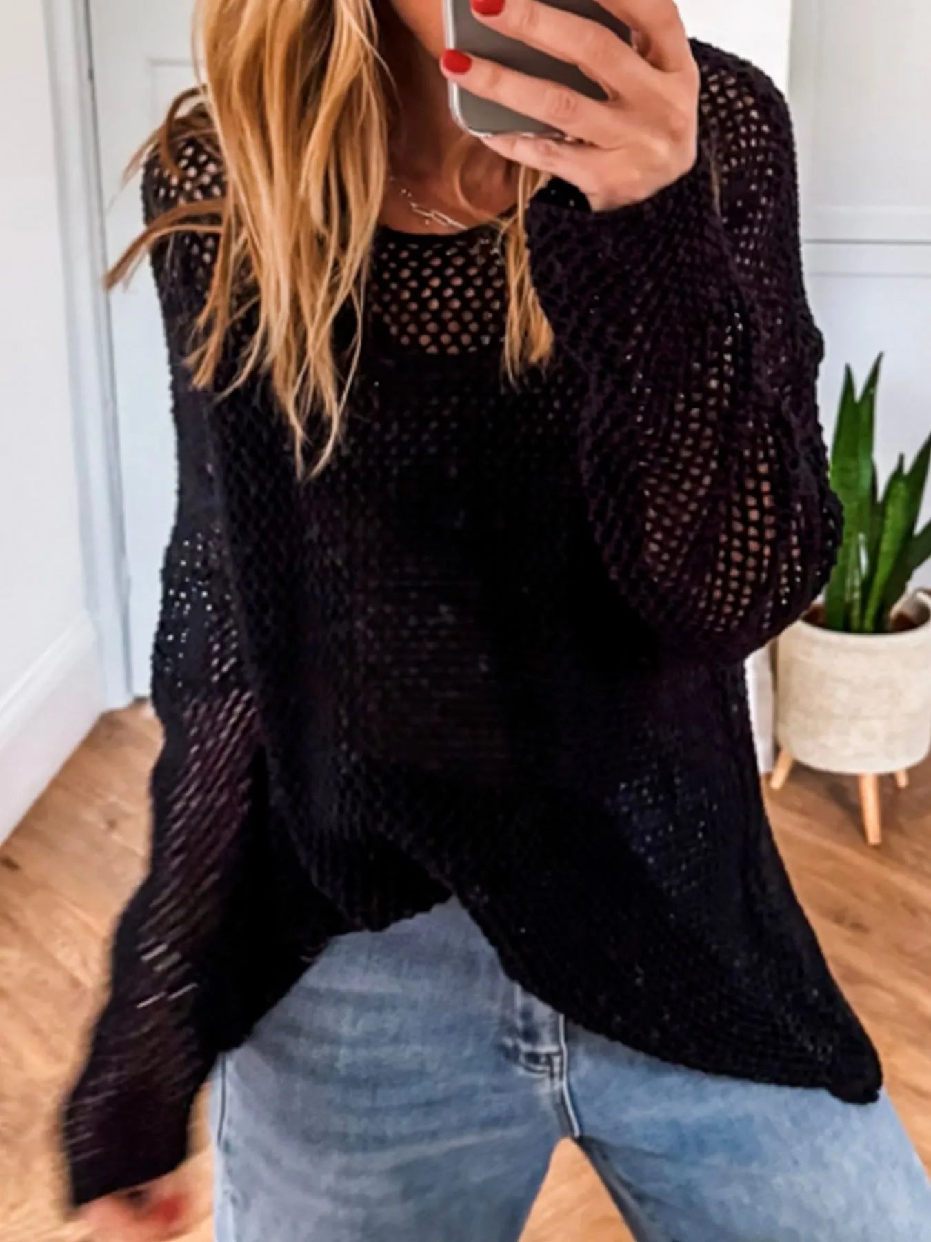 Lightweight Openwork Knit Cover Up Trendsi