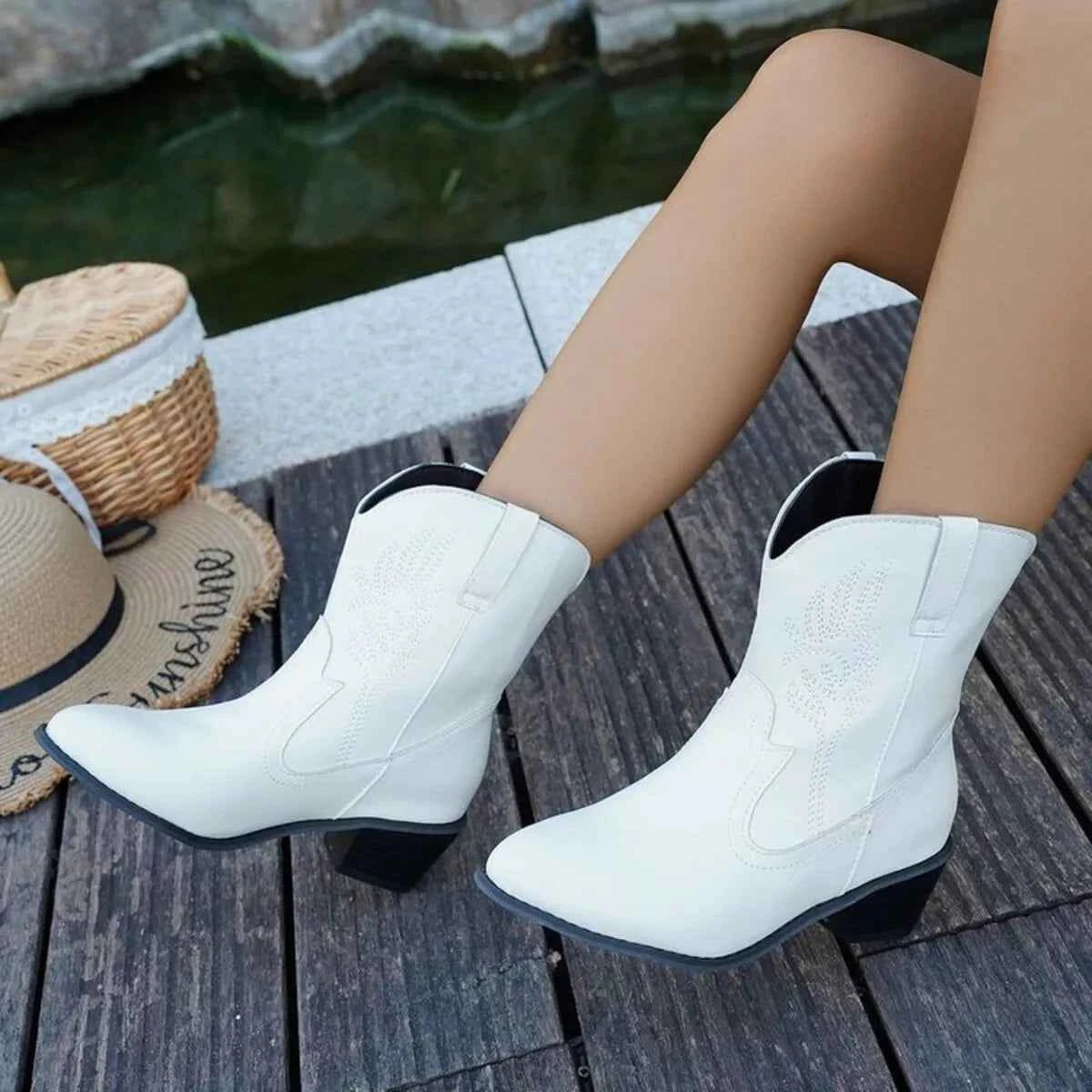Point Toe Block Heels Boots Trendsi
