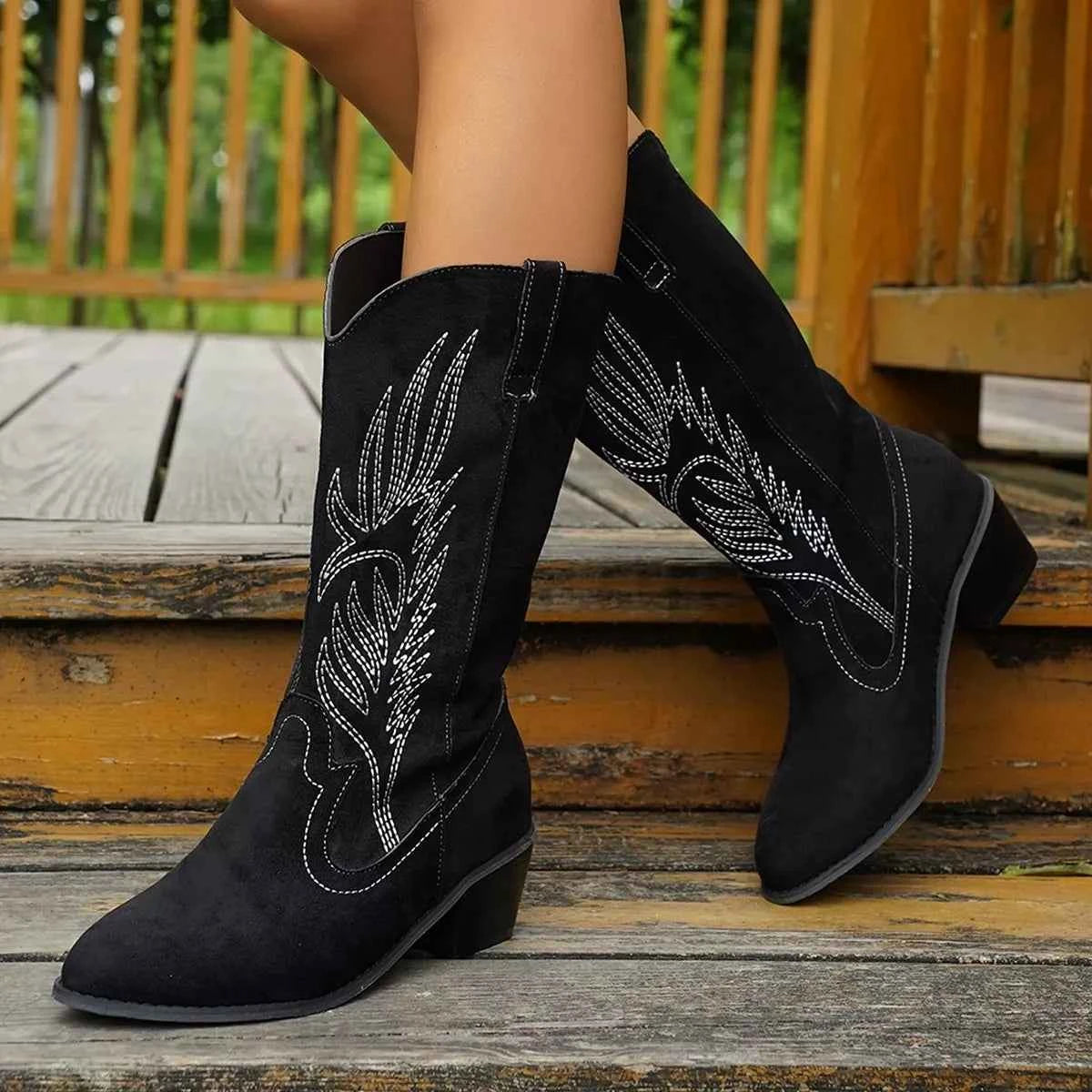 Point Toe Block Heels Boots Trendsi