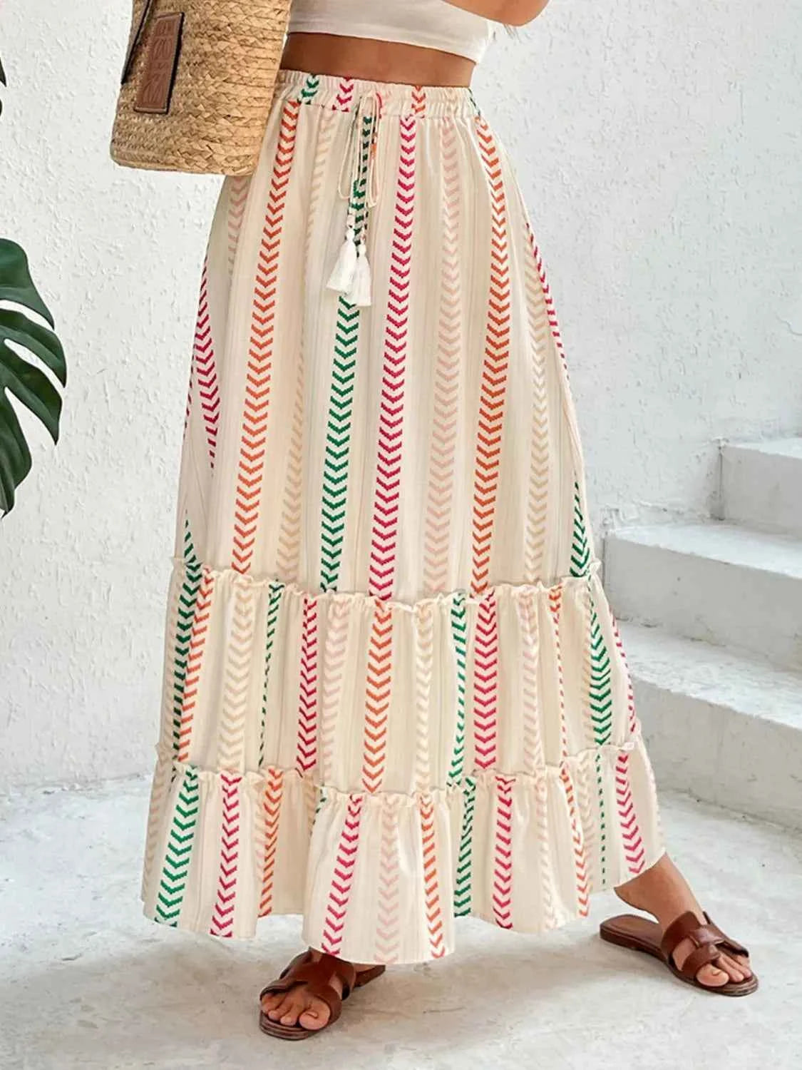 Frill Printed Maxi Skirt Trendsi