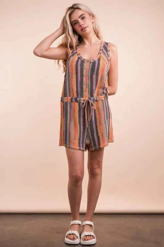 VERY J Crochet Multi Color Striped Casual Summer Romper Trendsi