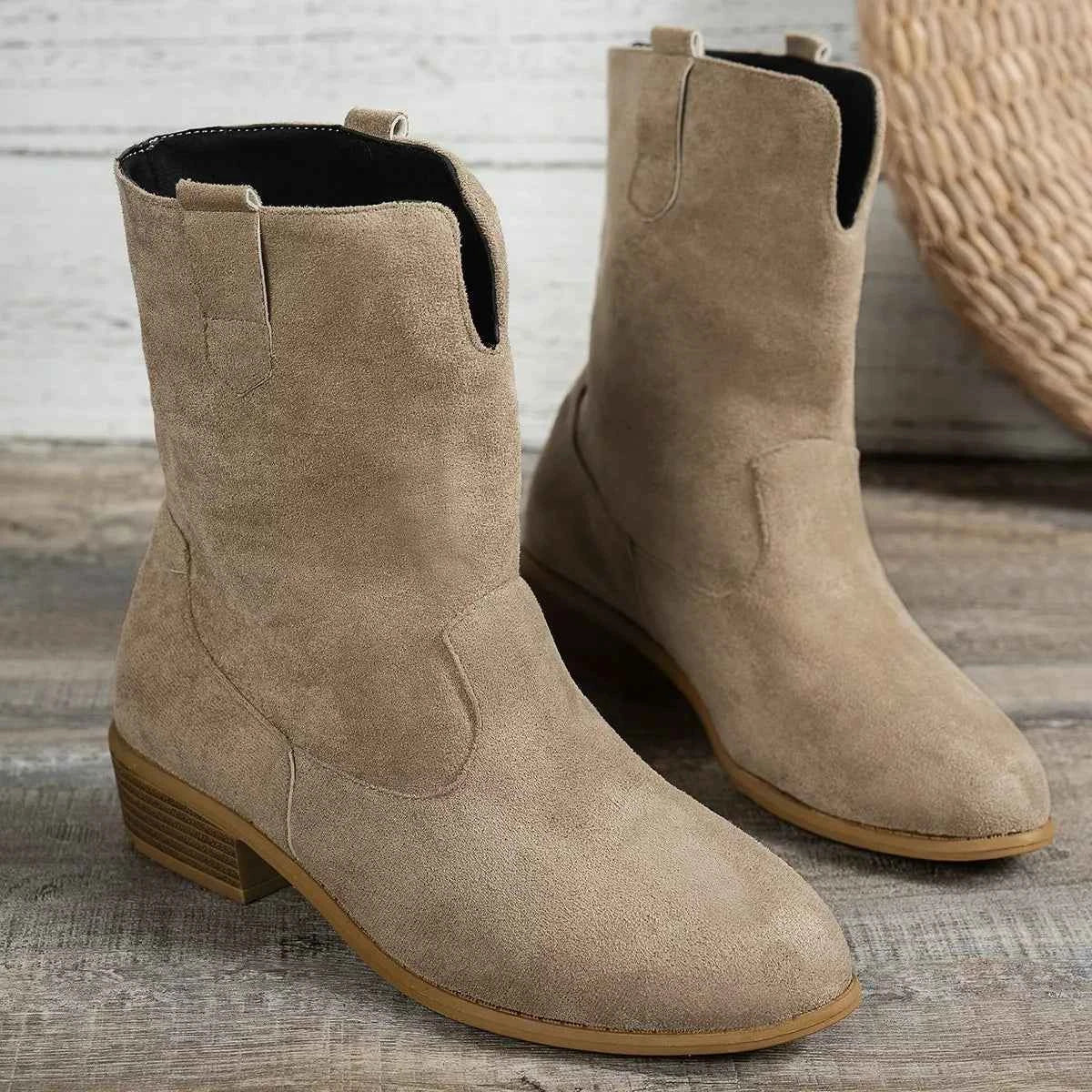 Suede Block Heel Western Boots Trendsi