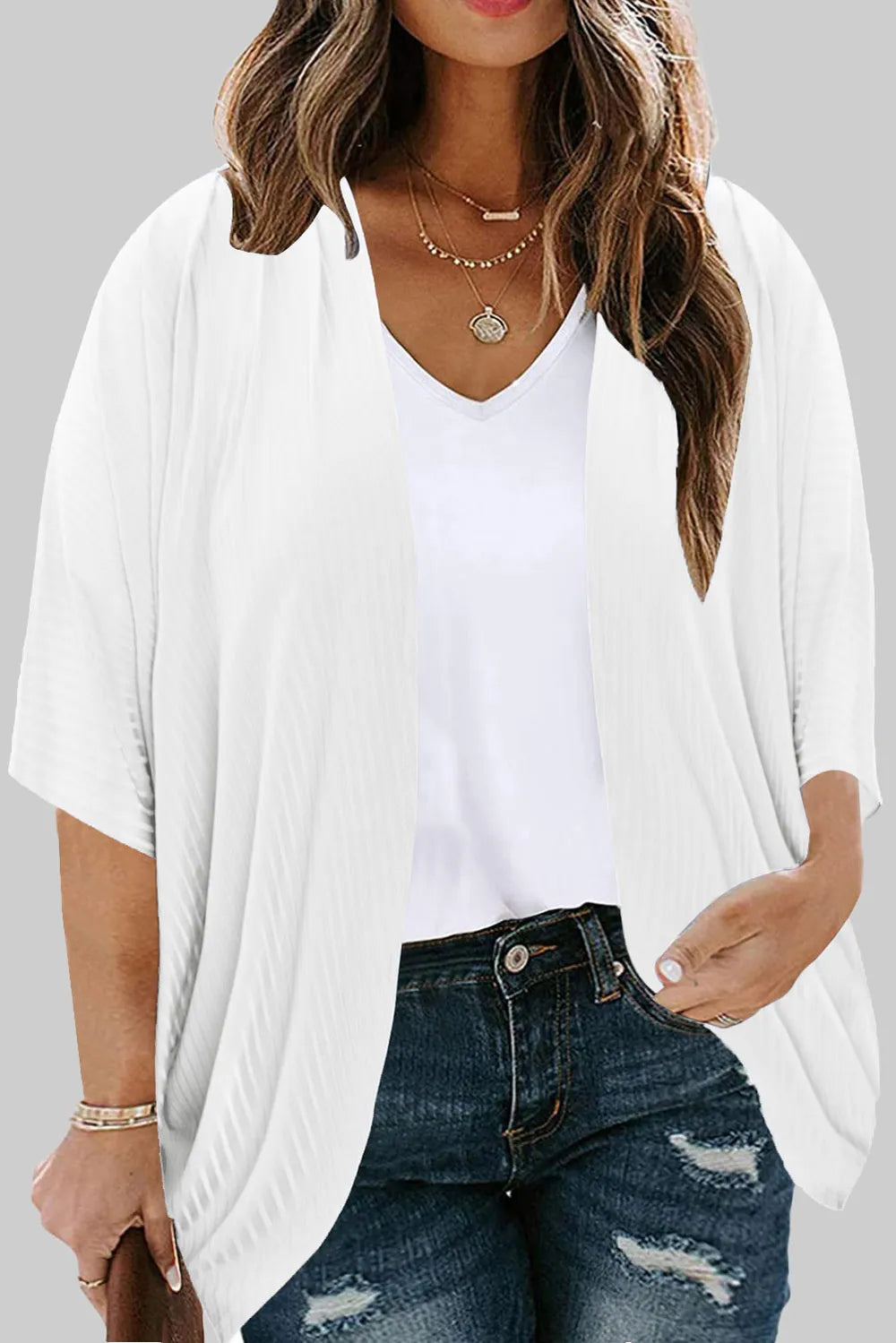 Plus Size Ribbed Cocoon Cover Up White Trendsi