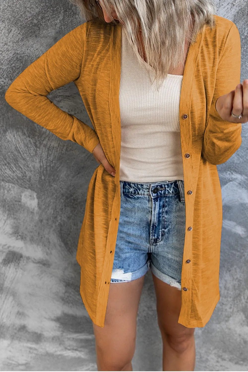 Button Up Long Sleeve Cover Up Trendsi