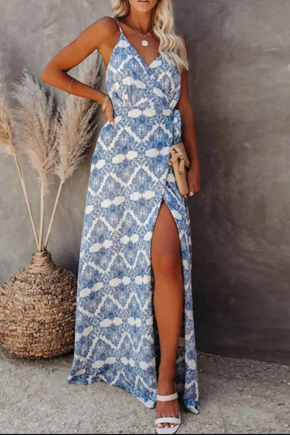 Printed Tied Maxi Cami Dress Trendsi