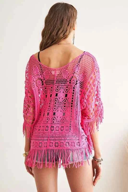 ADORA Fringe Hem Crochet Top - Bohemian Style Crochet Top with Trendy Fringe Hem Trendsi