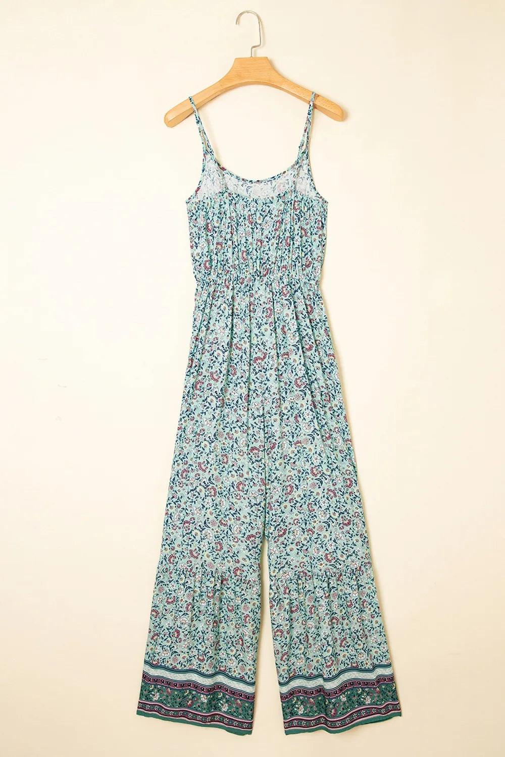 Bohemian Floral Ruffle Bottom Spaghetti Strap Jumpsuit Trendsi