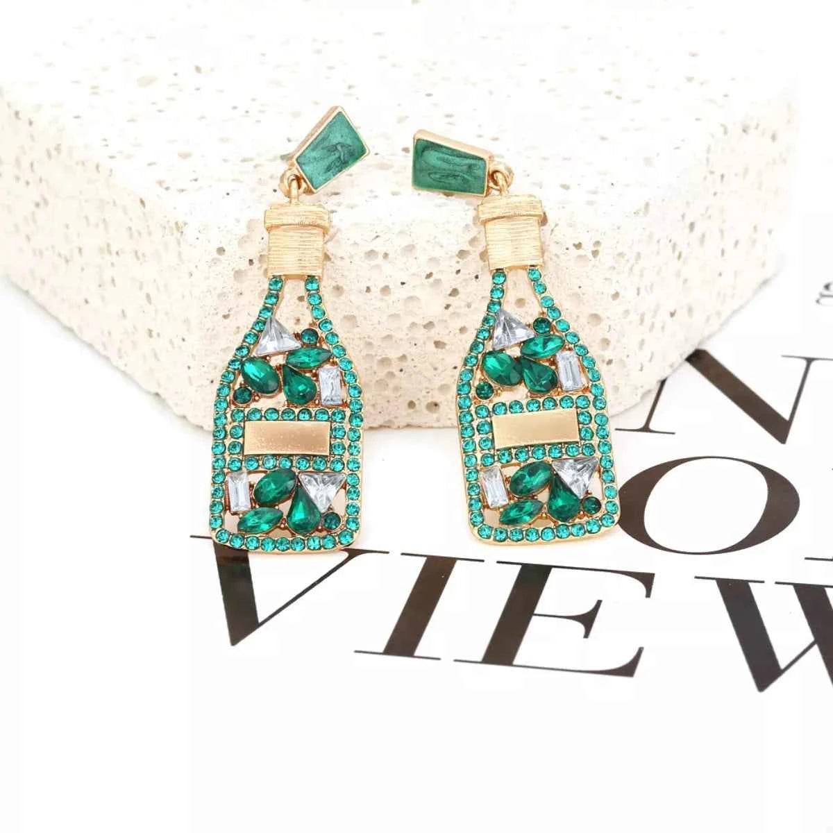 Champagne Bottle Drop Earrings Green onesize Trendsi