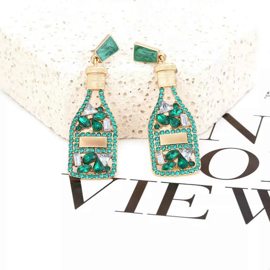 Champagne Bottle Drop Earrings Green onesize Trendsi
