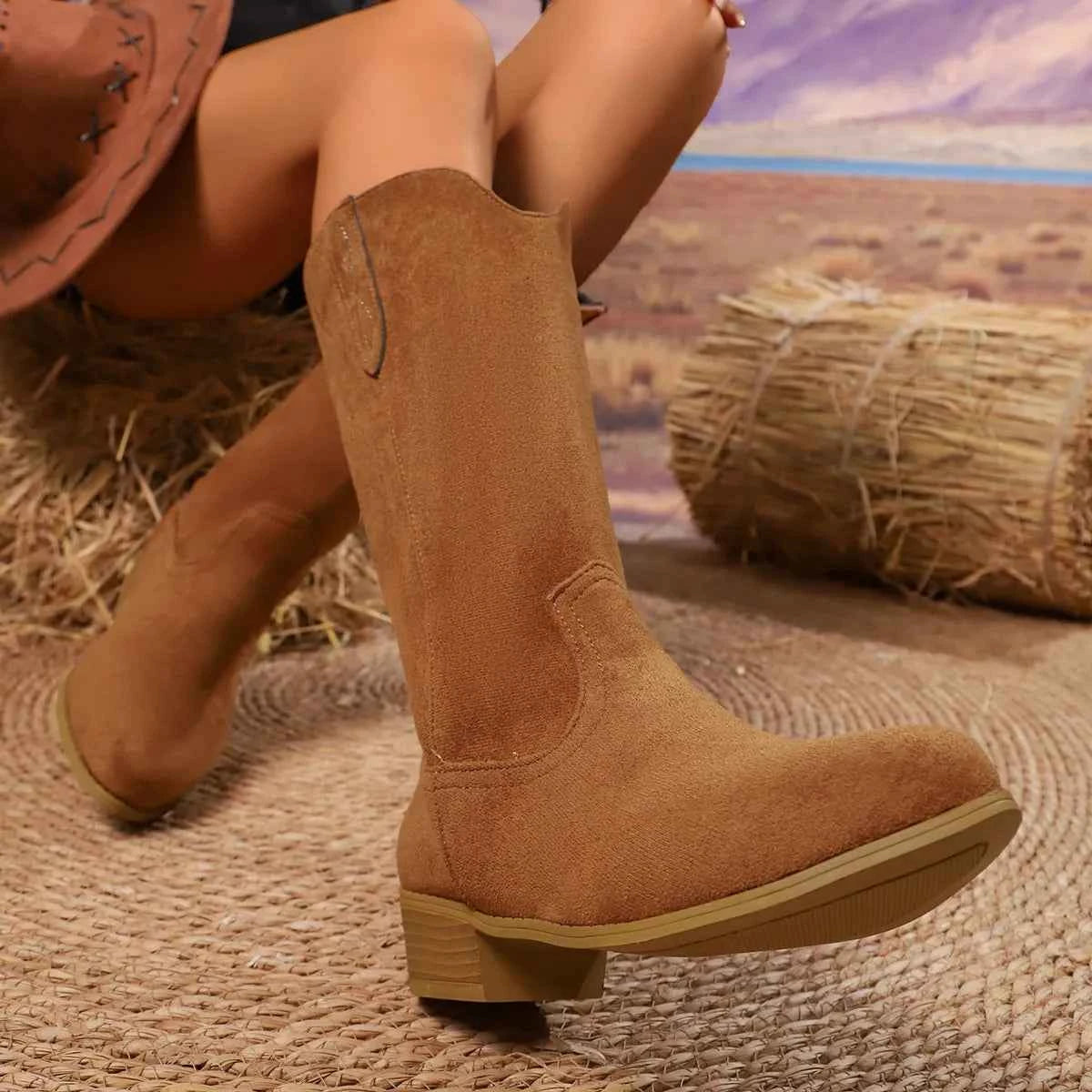 Suede Block Heels Boots Trendsi