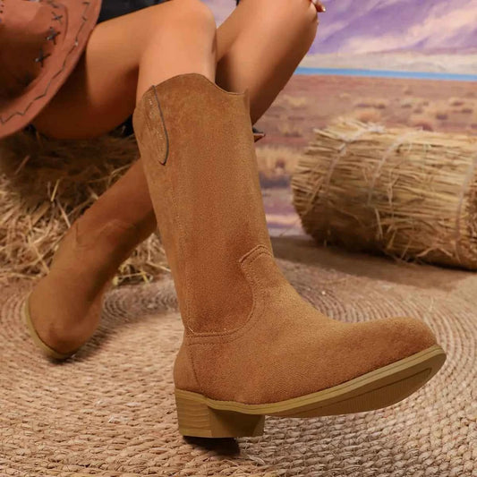 Suede Block Heels Boots Trendsi