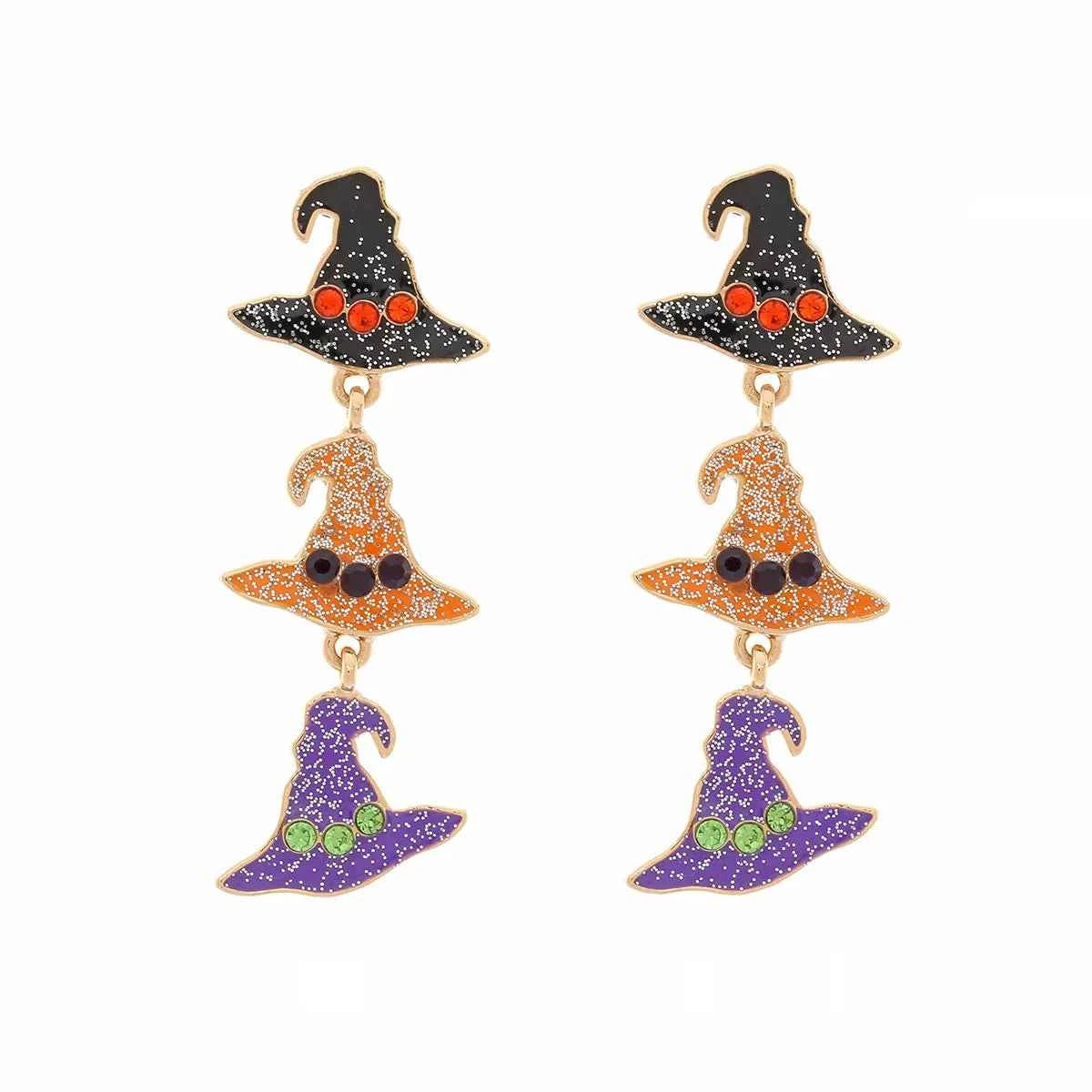 Halloween Witch Hat Drop Earrings - 18K Gold-Plated Sparkle Jewelry Trendsi