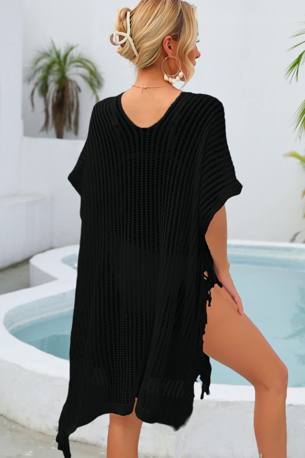 Angel Wings Fringe Trim Openwork Cover Up Trendsi