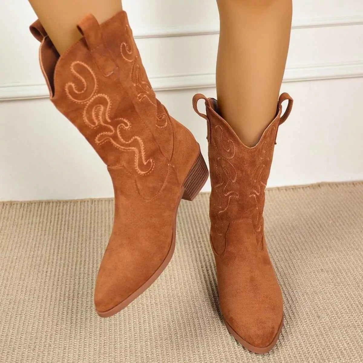 Point Toe Block Heels Boots Trendsi