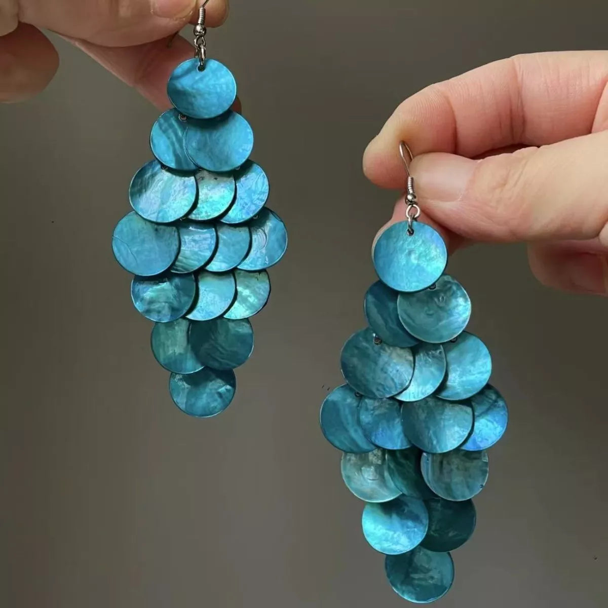 Stainless Steel Shell Dangle Earrings Sky Blue onesize Trendsi