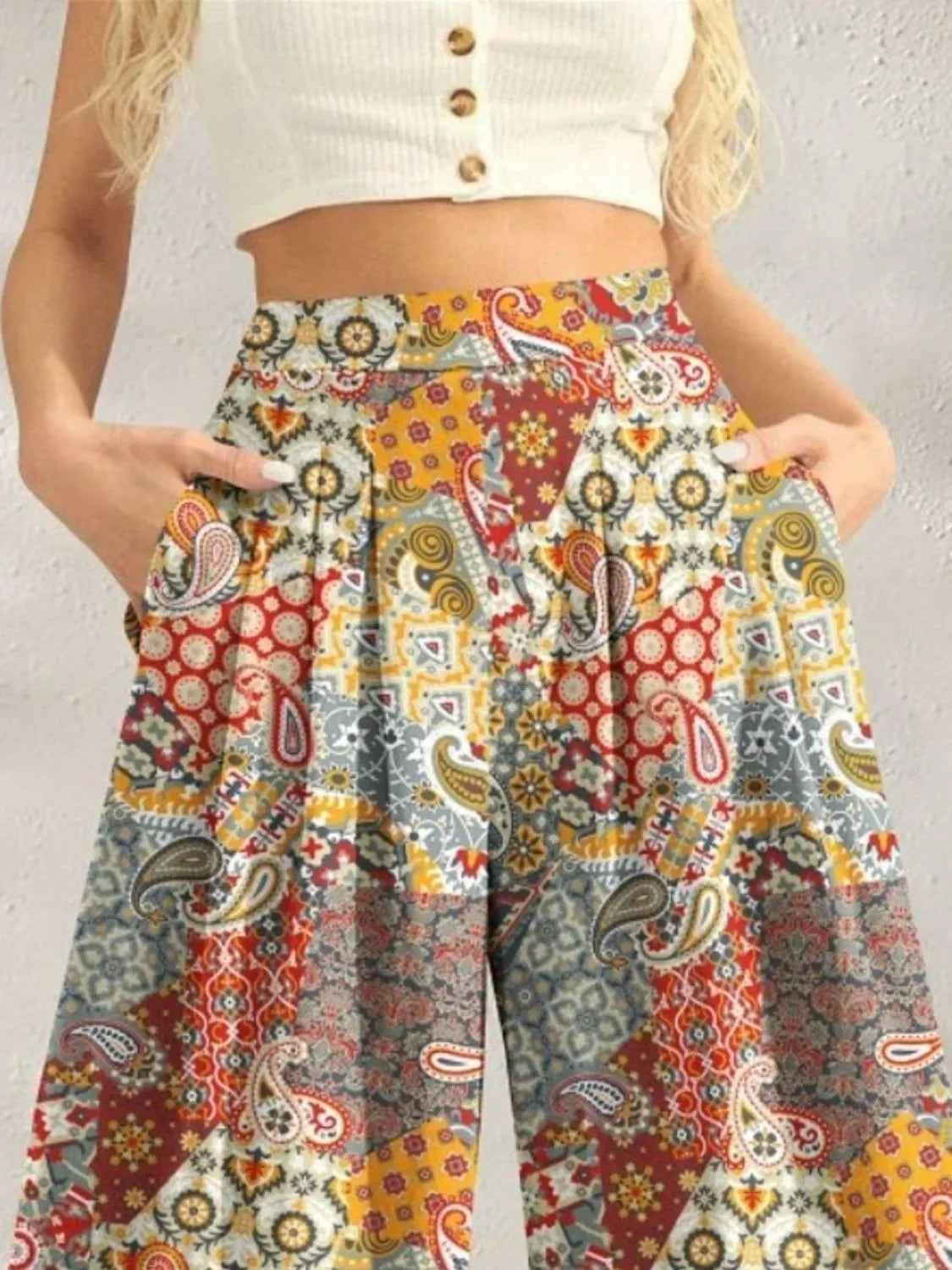 Printed Wide Leg Pants Trendsi