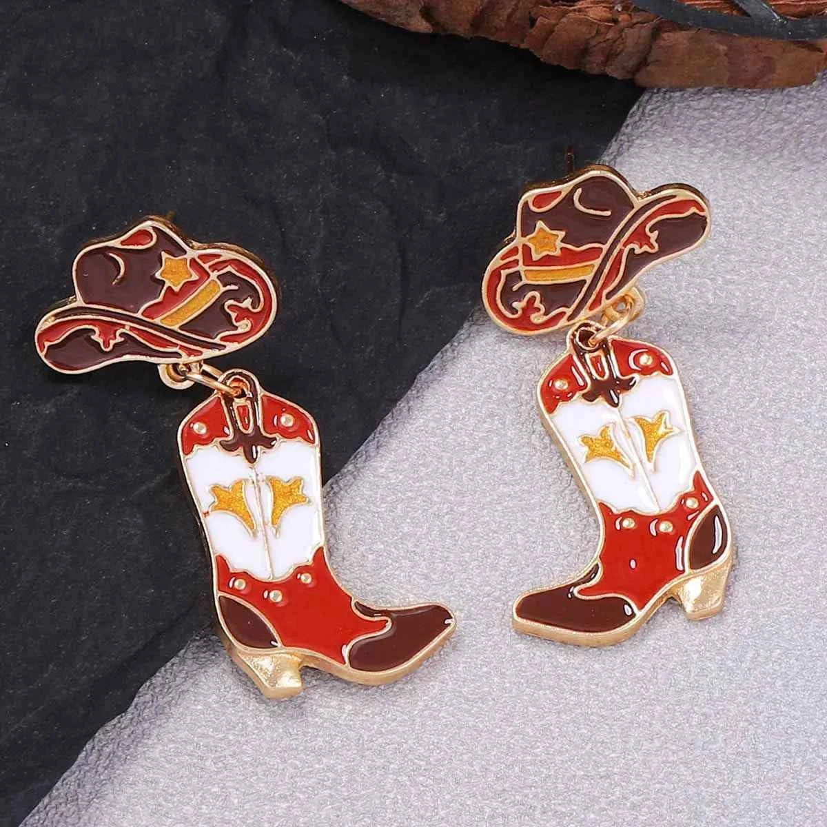 18K Gold-Plated Cowboy Hat Boots Dangle Earrings Trendsi
