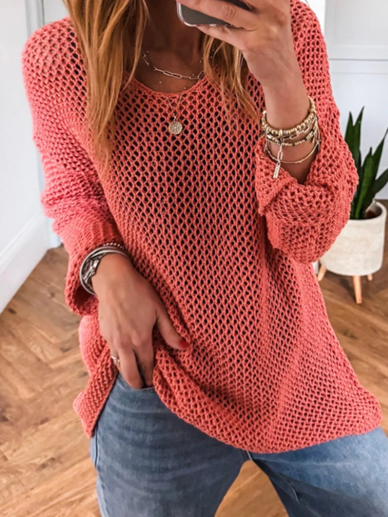 Lightweight Openwork Knit Cover Up Trendsi