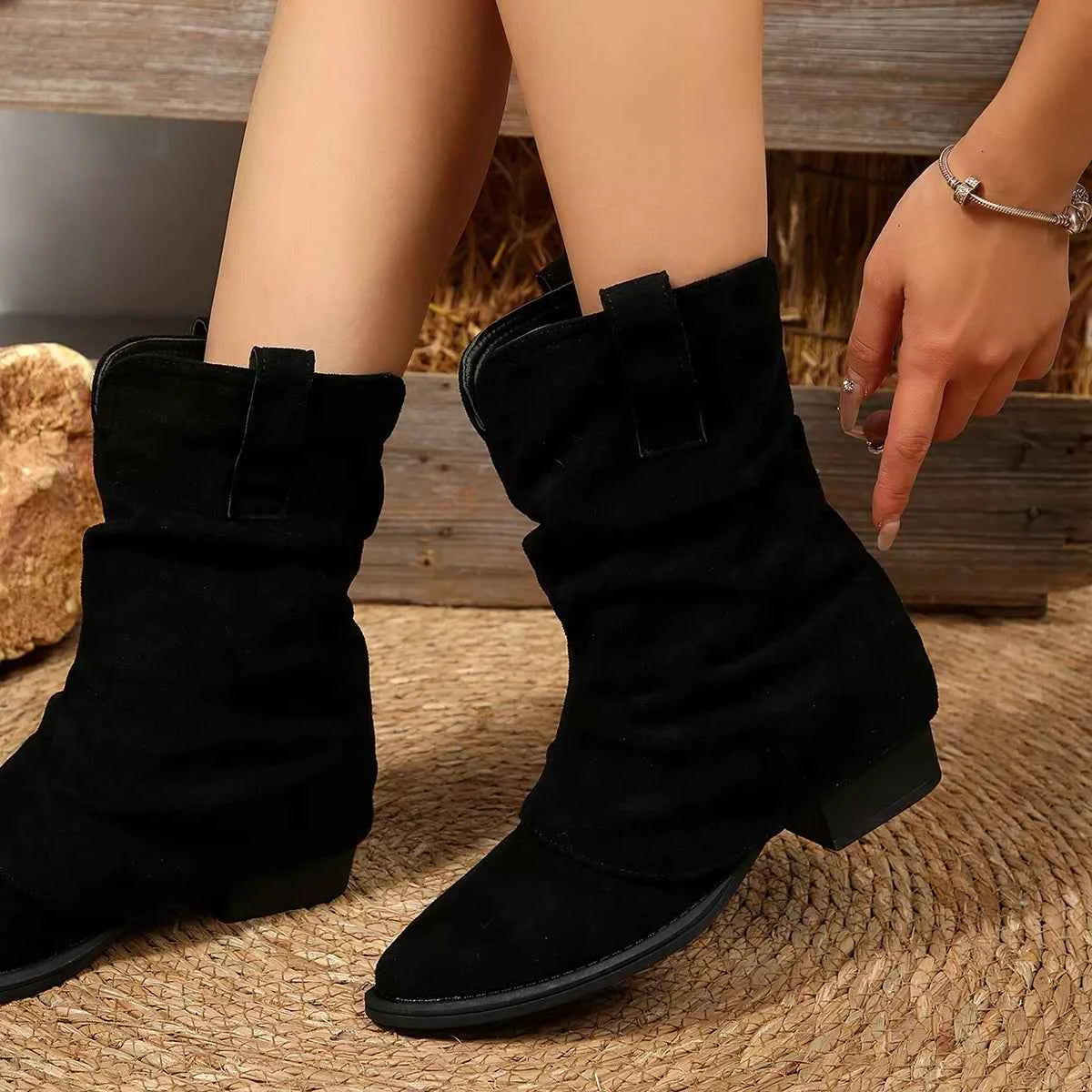 Point Toe Block Heels Boots Trendsi