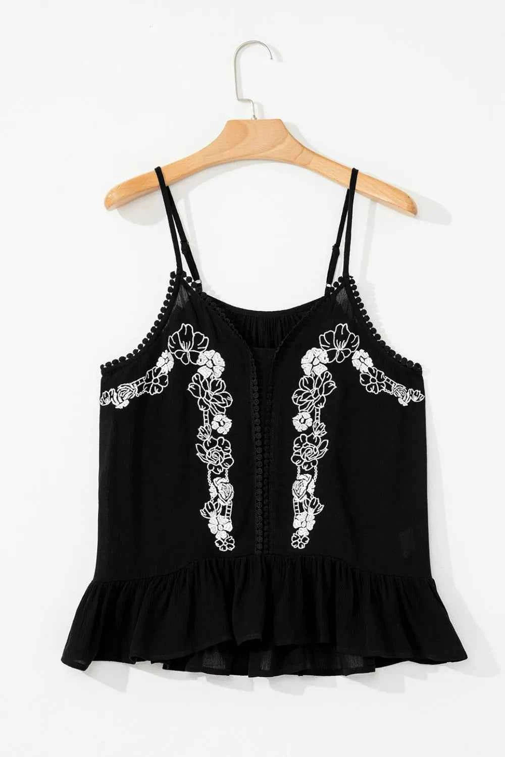 Floral Ruffled Hem Embroidery Cami Trendsi